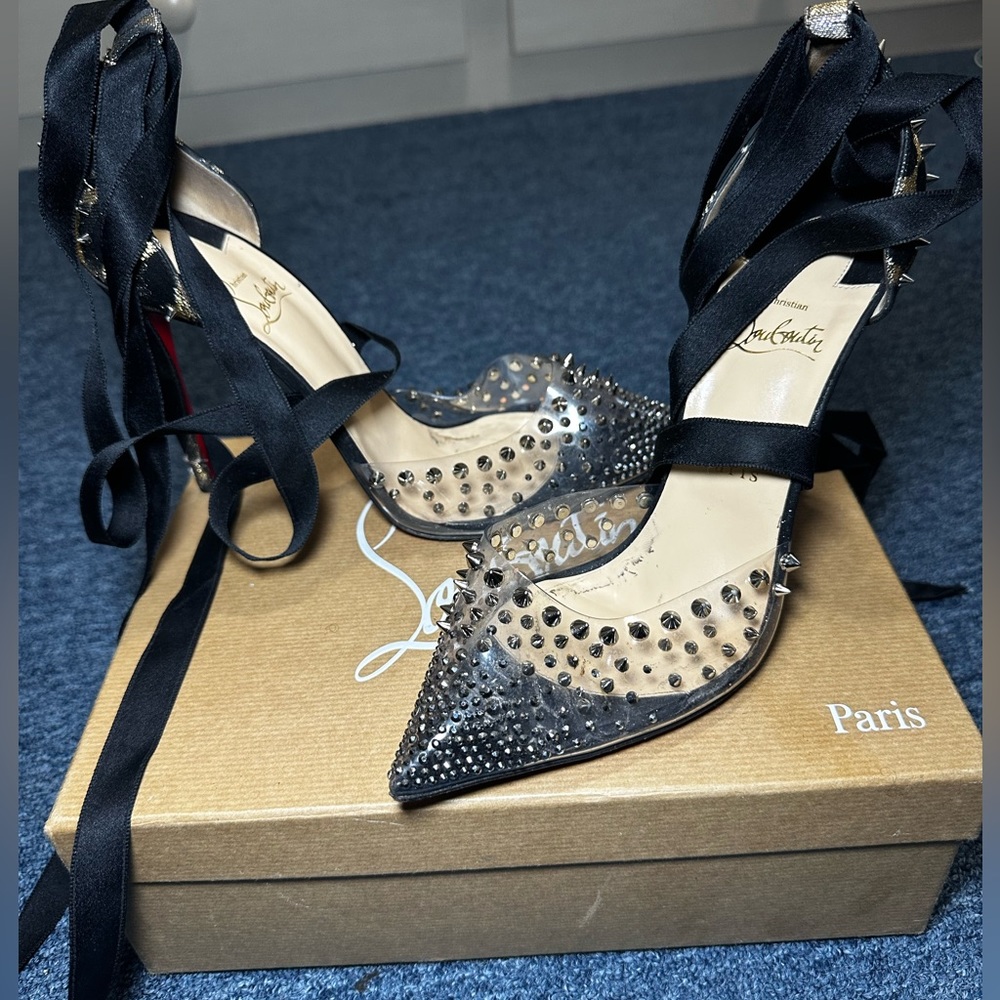 Mechante Reine Spiked PVC Ankle-Wrap Pumps